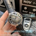 Replica Cartier Ballon Bleu de D-Grey Face Black Leather Strap Watch
